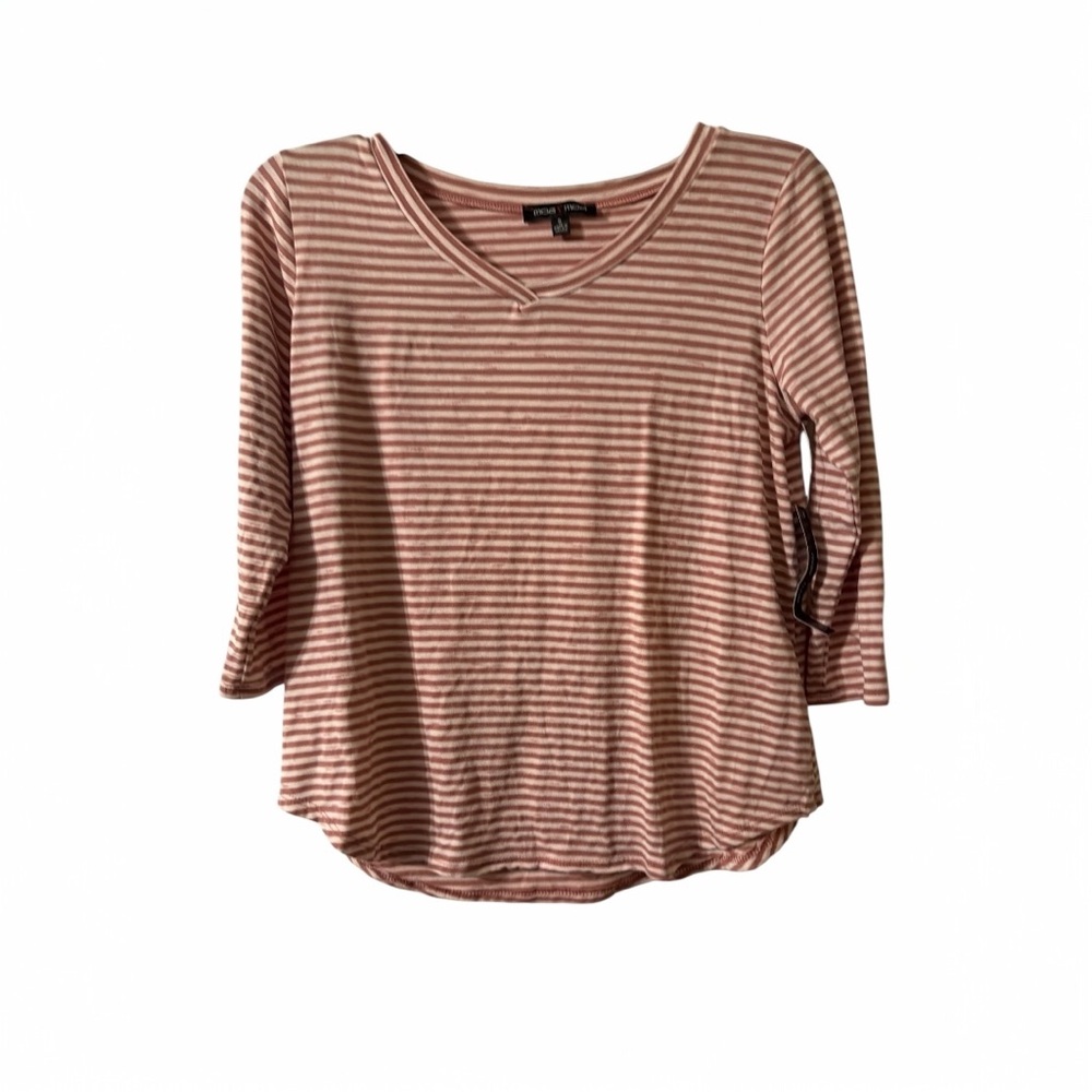 Moa Moa Pink White Striped V Neck Top NWT Size Small